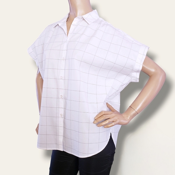 Soho Threads White Windowpane Checkered Boxy Oversized Blouse - Picture 6 of 9